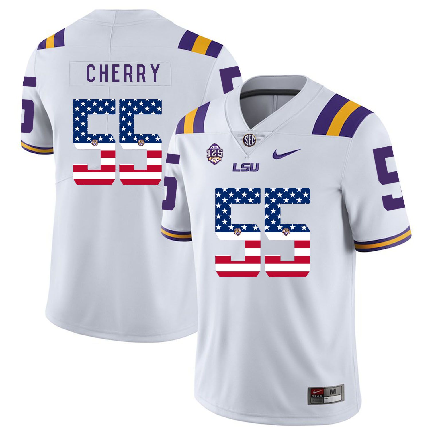 Men LSU Tigers 55 Cherry White Flag Customized NCAA Jerseys